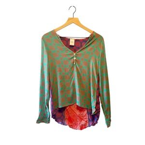 Lucy Love Topanga Canyon Top‎ Green Red Paisley Blouse Medium